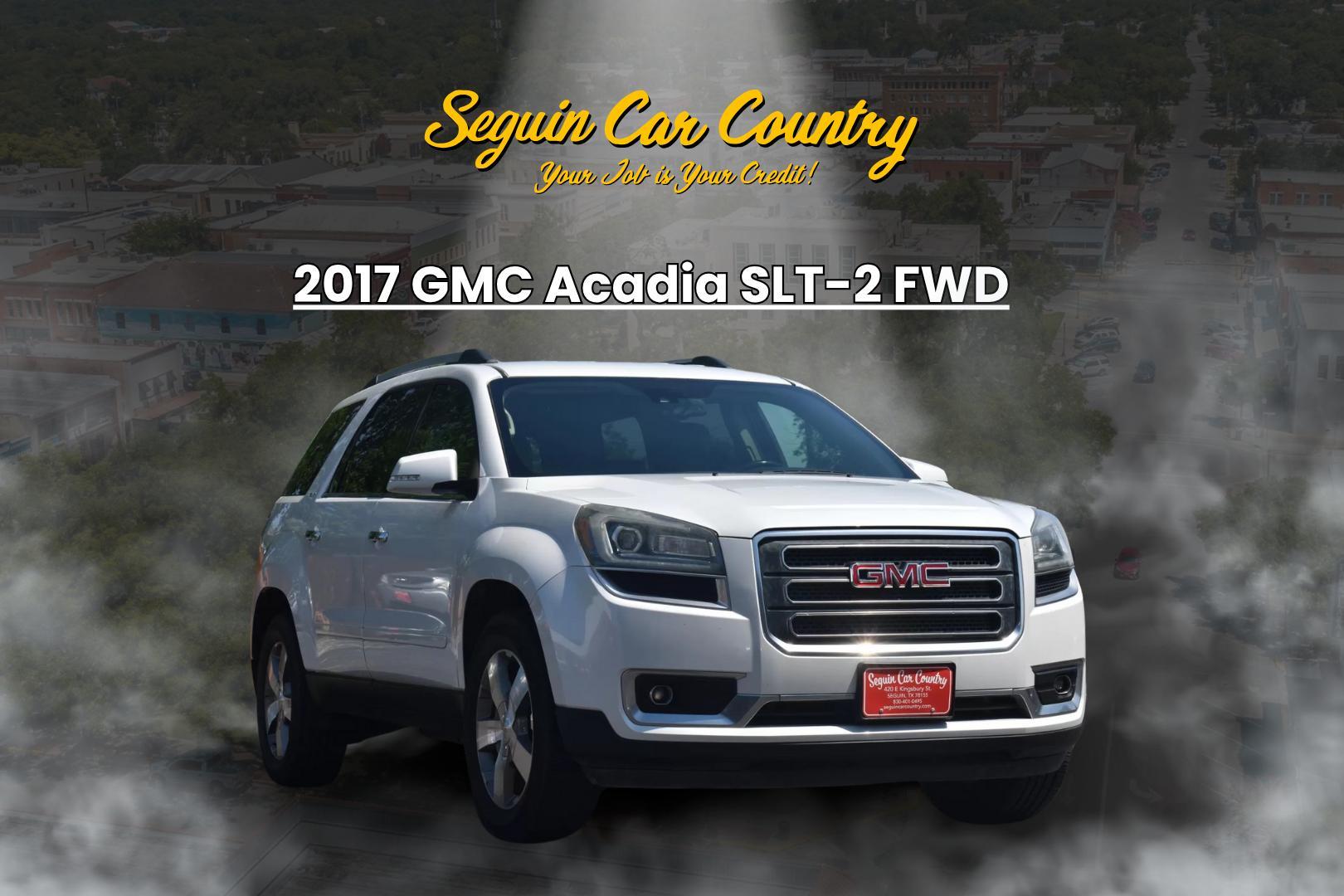 2017 WHITE GMC Acadia SLT-2 FWD (1GKKRSKD3HJ) with an 3.6L V6 DOHC 24V engine, 6A transmission, located at 420 E. Kingsbury St., Seguin, TX, 78155, (830) 401-0495, 29.581060, -97.961647 - Photo#0