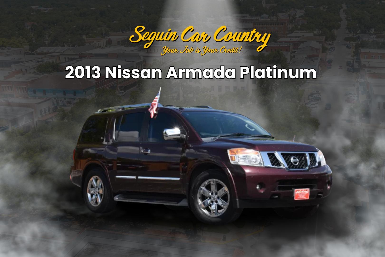 2013 MAROON Nissan Armada Platinum 2WD (5N1BA0NF4DN) with an 5.6L V8 DOHC 32V FFV engine, 5-Speed Automatic transmission, located at 420 E. Kingsbury St., Seguin, TX, 78155, (830) 401-0495, 29.581060, -97.961647 - Photo#0